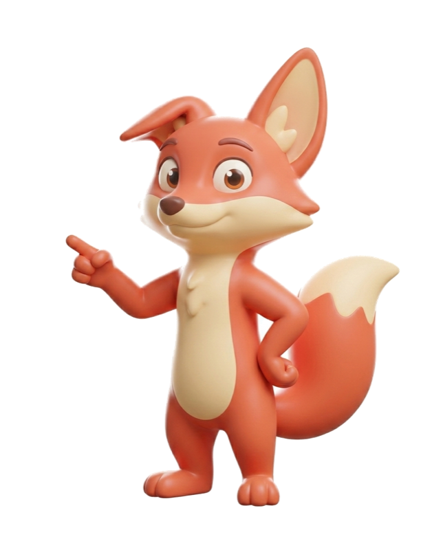 Kip, the Kercel fox mascot, pointing and presenting